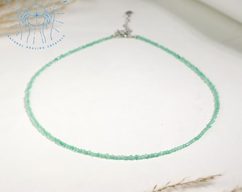 Natural Green Aventurine Stone Delicate Necklace 2MM Tiny Green Gemstone Beaded Dainty Choker AAA+ Aventurine Minimalist Choker Crystal Gift
