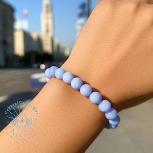 Blue Lace Agate Bracelet - Blue Agate Crystals Stretch Gemstone Bracelet - Yoga Meditation Crystal Bracelet Gift for Mom Sister Wife Friends
