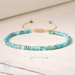 Pulseira de turquesa com tubo de pedra preciosa de 4 mm, pulseira delicada com contas de turquesa da África natural, pulseira com pedra de nascimento de dezembro + bolsa para presente