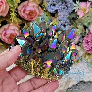 Raw Titanium Rainbow Aura Quartz Cluster, Rainbow Titanium Crystal Cluster, Rocks Crystals Quartz Rocks, Home Decoration Stones +Gift Pouch