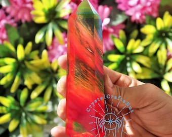 Torre de cristal de fundición roja AAA+, obelisco, colección de especímenes minerales, punta de cristal rojo, varita de cristal de energía, torre, decoración del hogar, regalo de cristal