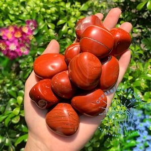 Rough Red Jasper Tumbled Stones AAA+ Natural Raw Red Jasper Stone 1-1.3&quot; Red Gemstones Rock Grounding Stone Car Home Decoration +Gift Pouch