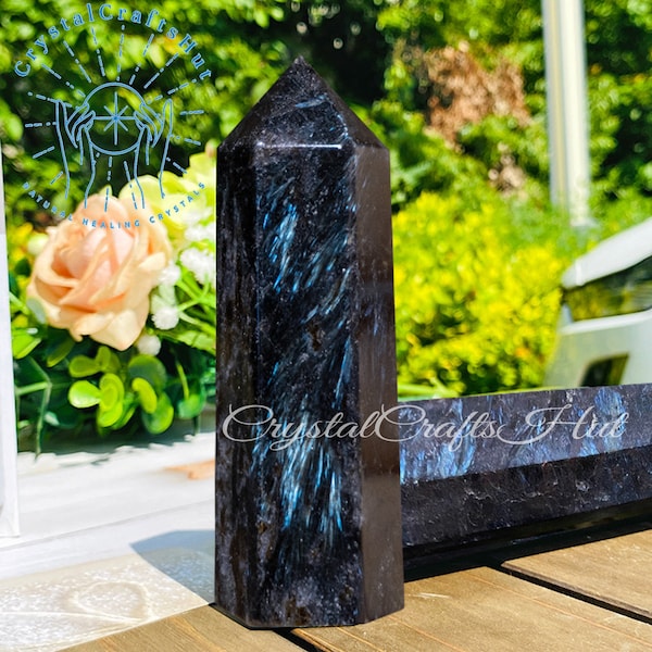 Natural Arfvedsonite Gemstone Tower Wand Point -AAA+ Arfvedsonite Obelisk Healing Crystal Tower Point -Mineral Specimen Home Decoration Gift