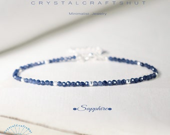 Sapphire Zarte Armband Blau Edelstein Perle Skinny Armband Minimalist Armband 2 mm winzige Perlen Stein Armband Einstellbar Yoga Kristall Geschenk