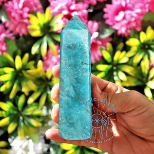 Natural Amazonite Point Tower Blue Amazonite Quartz Obelisk Polished Crystal Tower Wand Crystal Meditation Tool Yoga Gifts +Gift Pouch image 5