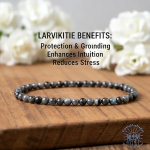 Larvikite Beaded Bracelet | 4mm Gray Gemstone Minimalist Jewelry | Protection Stone Gift