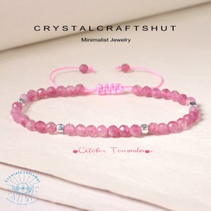 Pink Tourmaline Bracelet 2MM Tourmaline Gemstone Beaded Minimalist Bracelet Adjustable Pink Tourmaline Crystal Dainty Bracelet Gift