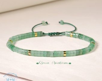 Green Aventurine Bracelet Green Gemstone Bead Minimalist Bracelet 4MM Tiny Bead Stone Bracelet Adjustable Yoga Crystal Dainty Bracelet Gift