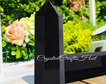 Natural Obsidian Gemstone Obelisk Tower Point, Crystal Obelisk Wand Quartz Point, Healing Crystal Mineral Specimen Home Decoration Gifts
