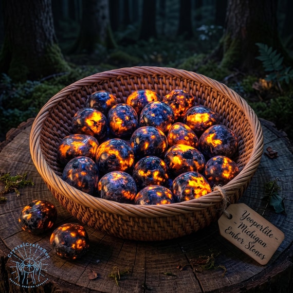 Glow-in-the-Dark Yooperlite Flame Stone, UV Reactive Sodalite Emberlite Tumble Stone (1-1.5")