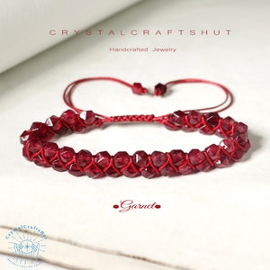 Red Garnet Gemstone Delicate Bracelet Double Red Gemstone Beaded Skinny Bracelet Tiny Stone Bead Minimalist Bracelet Yoga Crystal Gift