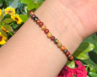 Red Creek Jasper Stretch Bracelet 4mm Jasper Beaded Delicate Bracelet Red Creek Jasper Gemstone Minimalist Bracelet Gift for Mom Sister Wife