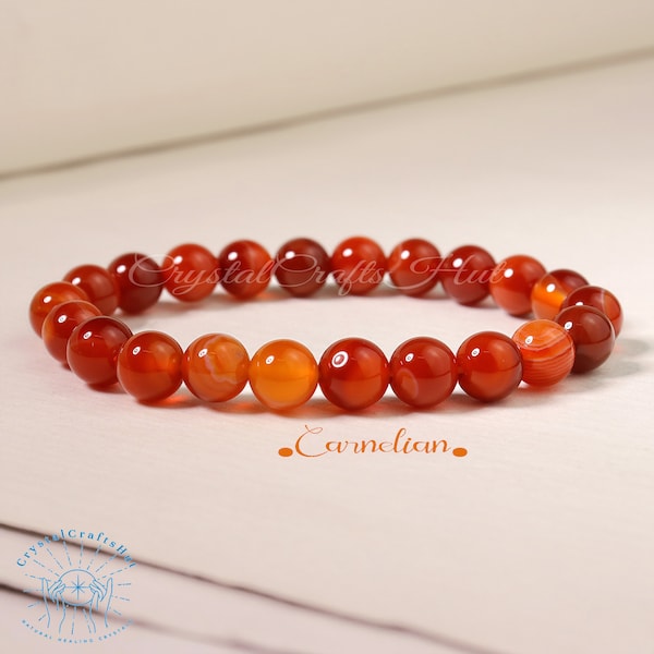 AAA+ Carnelian Bracelet Natural Red Stone Bead Stretch Bracelet Spiritual Bracelet Yoga Crystal Bracelet Gift for Mom Friends +Gift Pouch