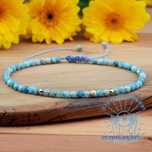 Larimar Minimalist Bracelet | Delicate 3mm Blue Crystal Bracelet | Dainty Larimar Jewelry | Larimar Birthstone Jewelry | Ocean Gift for Her