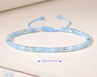 Aquamarine Bracelet Sky Blue Gemstone Bead Minimalist Bracelet 4MM Tiny Bead Stone Bracelet Adjustable Yoga Crystal Dainty Bracelet Gift