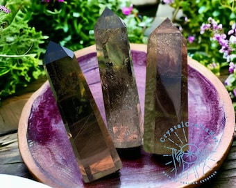 AAA+ Natural Smoky Quartz Crystal Point Wand- Smoky Quartz Raw Rock Crystal Obelisk Mineral Specimen Gemstone Wand Home Decor Gift for Mom
