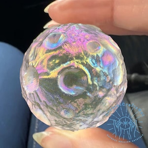 Titanium Rainbow Moon Angel Aura Quartz Moon Crater Crystal Melting Stone Crystal Moon Carving Home Decor Mineral Specimen Personalized Gift