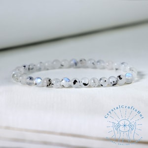 Moonstone Stretch Bracelet 4mm Beaded Bracelet Natural Rainbow Moonstone Gemstone Yoga Meditation Bracelet Crystal Gift for Her +Gift Pouch