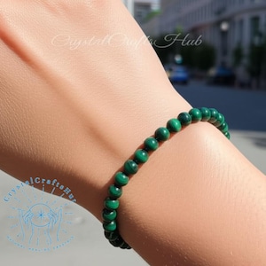 Green Malachite Stretch Bracelet, Natural 5mm Gemstone Beaded Bracelet, Malachite Yoga Crystal Bracelet Gift for Mom Sister Wife Friends Her