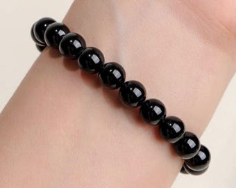 Rainbow Obsidian Stretch Bracelet Black 12mm Round Gemstone Beaded Bracelet Meditation Crystal Bracelet Gift for Mom Sister Wife Friends