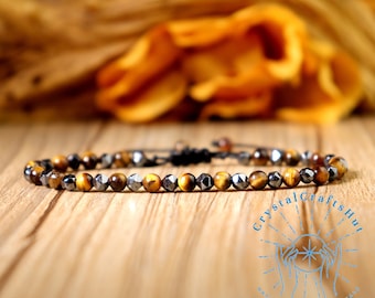 3mm Tiger Eye Gemstone Minimalist Bracelet, Natural Tiny Bead Dainty Jewelry