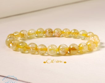Citrine Quartz Crystal Bead Bracelet 8mm Yellow Crystal Gemstone Stretch Bracelet Healing Protective Yoga Bracelet Crystal Gift for Mom Her