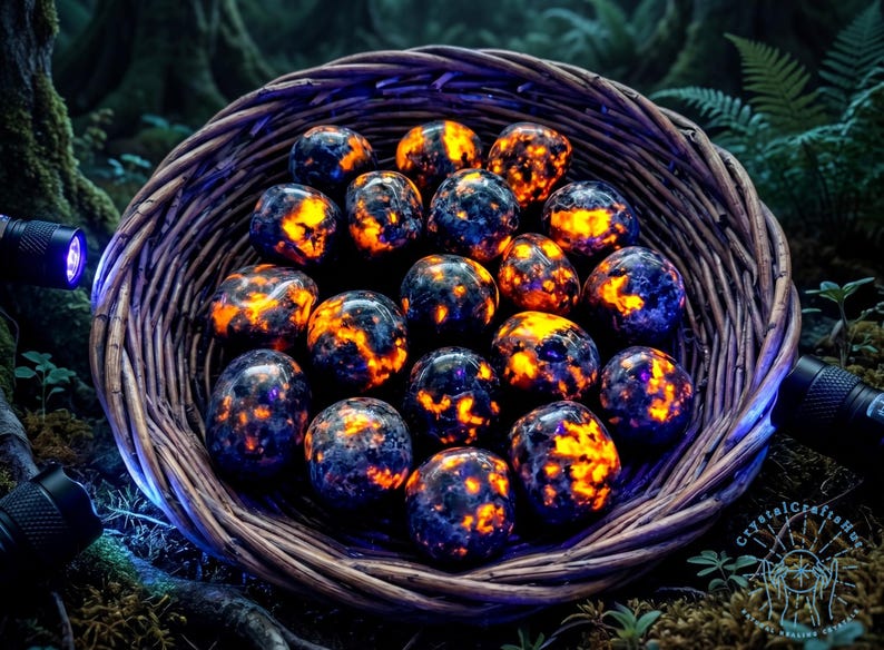 Glow-in-the-Dark Yooperlite Flame Stone, UV Reactive Sodalite Emberlite Tumble Stone (0.5-1") 2 PCS