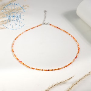 New Carnelian Stone Delicate Necklace 2MM Tiny Orange Gemstone Beaded Dainty Choker Natural Carnelian Minimalist Choker Adjustable Yoga Gift