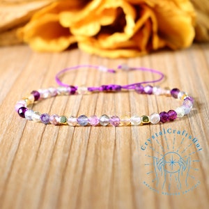 Natural Purple Fluorite Minimalist Bracelet Bracelet Tiny Gemstone Bead Dainty Bracelet 3MM Skinny Bead Delicate Bracelet Yoga Bracelet Gift