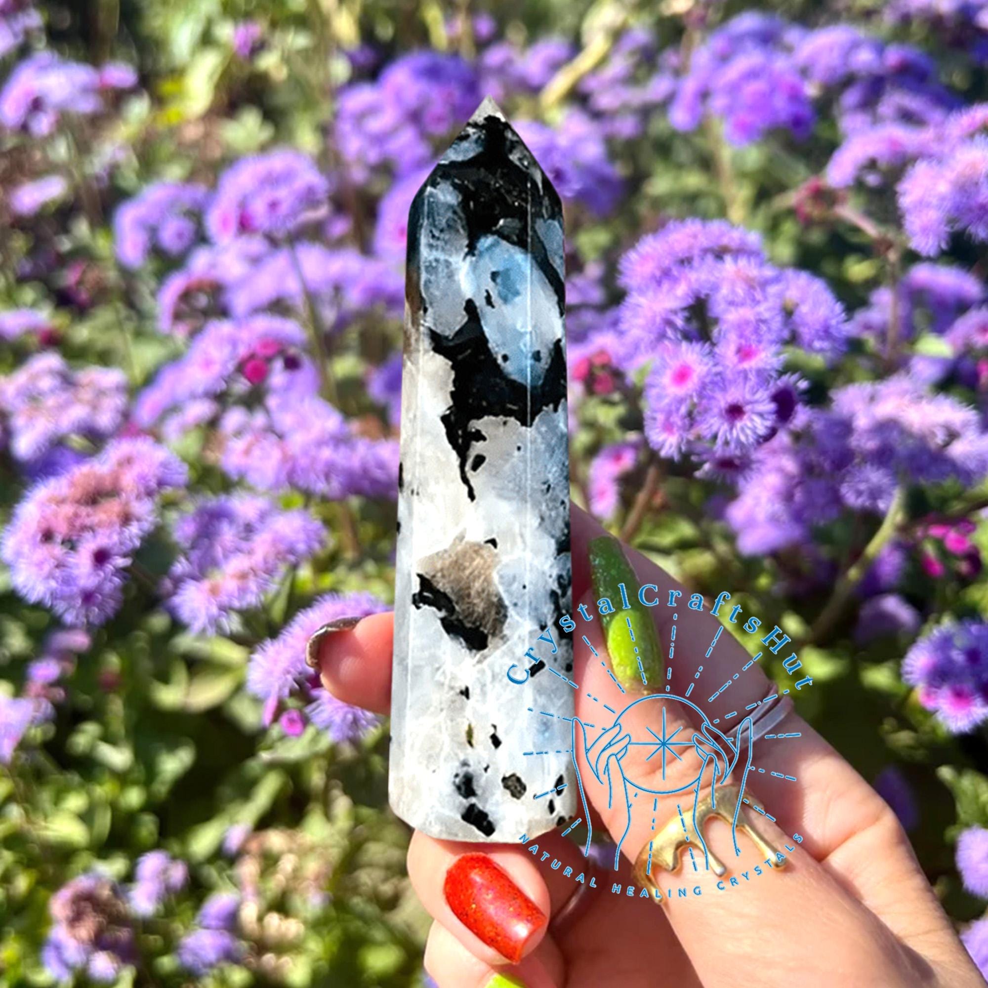 Natural Moonstone Quartz Obelisk Tower AAA+ Rainbow Moonstone