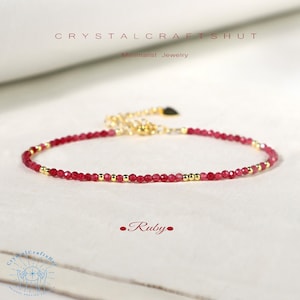 Ruby Tiny Bead Bracelet Red Gemstone Skinny Bracelet Delicate Bracelet 2MM Stone Bead Minimalist  Bracelet Dainty Yoga Crystal Bracelet Gift