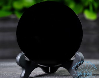 Obsidian Mirror Black Obsidian Scrying Plate Energy Crystal Obsidian Wafer Mirror Crystal Mirror Includes Stand Home Decoration Crystal Gift