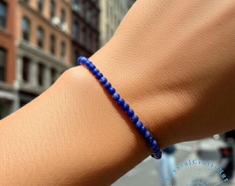 High Quality Lapis Lazuli Bead Stretch Bracelet 4mm Round Bracelet Natural Blue Gemstone Bracelet Triple Protection Yoga Bracelet Gift