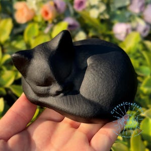 Big Black Cat Obsidian Figurine, Hand-Carved Obsidian Cat Figurine, Mini Memorial Cat Statue, Obsidian Cat Carving Art, Car Home Decor Gift