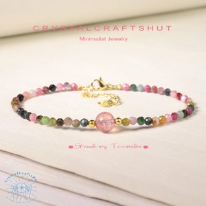 Tourmaline Minimalist Bracelet Healing Rainbow Gemstone Skinny Bracelet 4MM Tiny Bead Bracelet Yoga Crystal Delicate Bracelet Christmas Gift