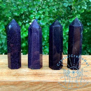 Blue Goldstone Point Tower High Quality Blue Goldstone Quartz Obelisk Tower Wand Mineral Specimen Collection Mini Energy Crystal Tower Gift