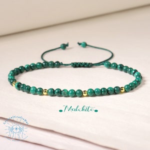 Malachite Bracelet 2MM Green Gemstone Beaded Minimalist Bracelet Malachite Crystal Dainty Bracelet Birthstone Gift for Mom Wife Friends