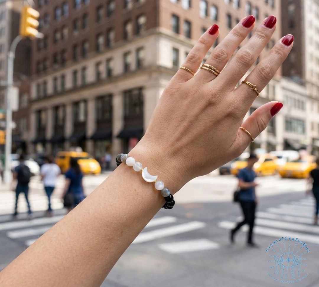 Moonstone Selenite Bracelet | Dainty Labradorite & Mother of Pearl