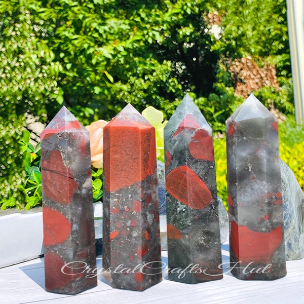 Natural Dragon Bloodstone Stone Point Tower Crystal Obelisk Wand  Dragon Bloodstone Tower Obelisk Car Home Decoration Yoga Crystal Gift