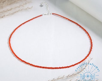 Collier Ras De Cou Cornaline Naturelle - Lithothérapie - Acier Inoxydable