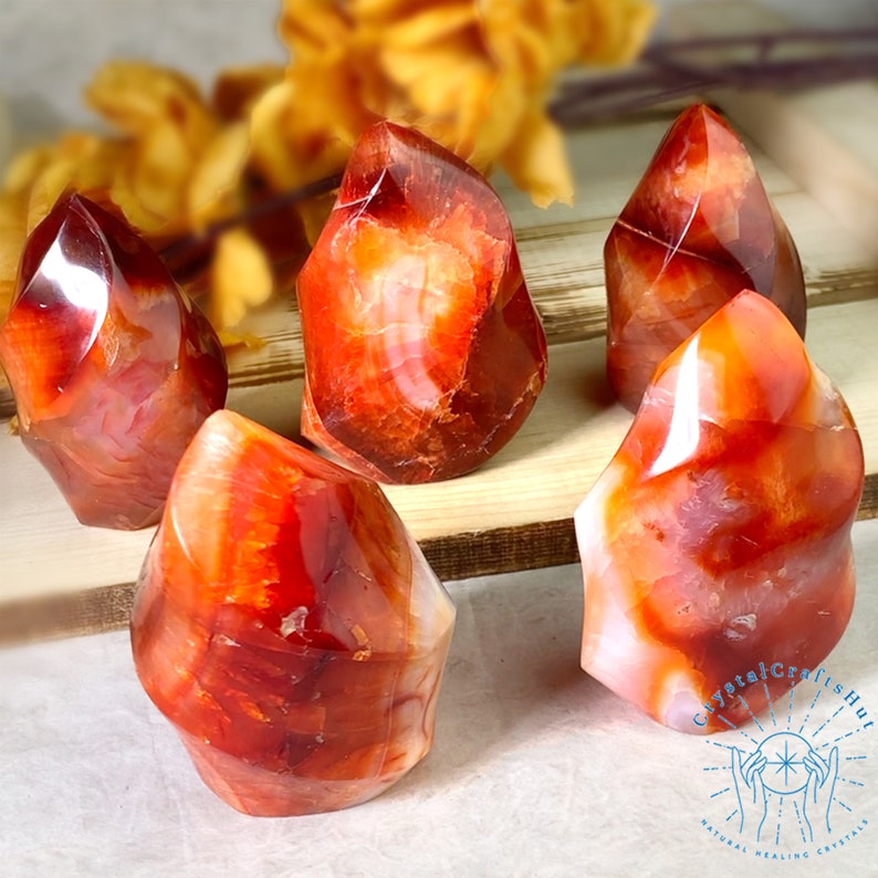 Raw Carnelian Flame Shaped Crystal AAA Large Rose Quartz Crystal Fire Flame Carnelian Crystal Carving Crystal Collection Tower Crystal Gift image 4