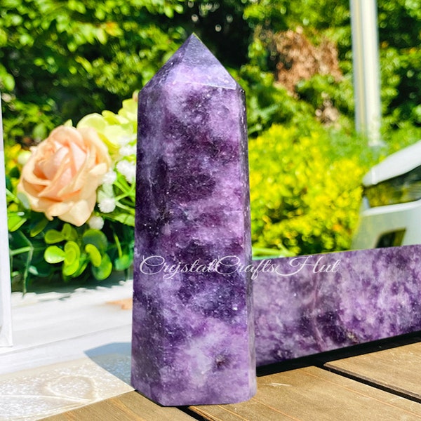 Natural Lepidolite Stone Tower Point Wand -Healing Crystal Lepidolite Wand Obelisk Tower Point Gemstone Mineral Specimen Home Decor Gift