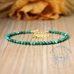 Malachite Beaded Minimalist Bracelet for Women Gemstone Skinny Bracelet 3MM Tiny Bead Stone Bracelet Delicate Bracelet Crystal Bracelet Gift