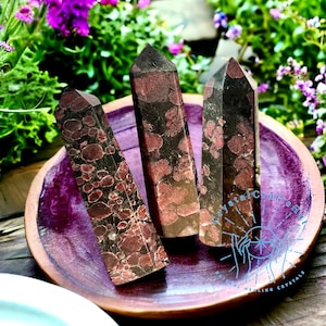 Natural Garnet and Astrophyllite Point Tower AAA+ Garnet Obelisk Polished Quartz Crystal Tower Wand Crystal Meditation Yoga Tool +Gift Pouch