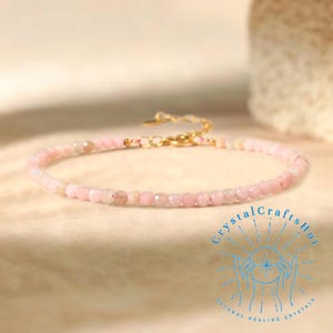 Bracelet en opale rose, 3 mm, bracelet minimaliste en perles à facettes, pierre précieuse rose opale, bracelet délicat en cristal d&#39;opale rose naturelle, pierre de naissance