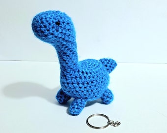 Dino Bag Charm - Little Amigurumi Crochet Knit Brontosaurus Keyring Stuffed Toy Plush Blue Green Red Orange Purple Pink Variations Dinosaur