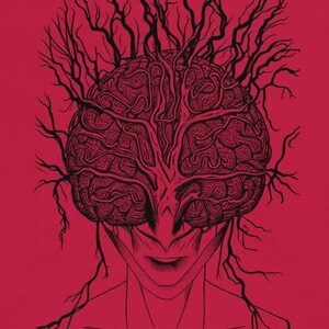 Brain head with neurons and dendrites. Men’s garment-dyed heavyweight t-shirt