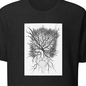 Wise Viking neuron head. Unisex t-shirt. Inspired by Santiago Ramón y Cajal Purkinje neuron.