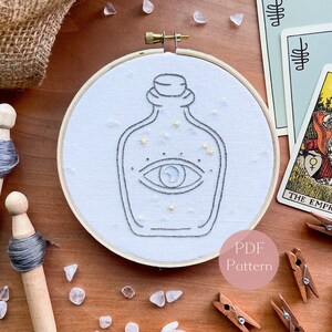 Hand Embroidery Pattern, Mystical Hoop Art, Modern Hand Embroidery Design, Digital PDF Embroidery Pattern, Celestial Hand Embroidery
