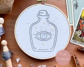 Hand Embroidery Pattern, Mystical Hoop Art, Modern Hand Embroidery Design, Digital PDF Embroidery Pattern, Celestial Hand Embroidery